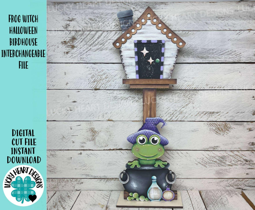Frog Witch Halloween for the Birdhouse Interchangeable File SVG, Glowforge, Fall Trick or Treat Seasonal Holiday Shapes, LuckyHeartDesignsCo