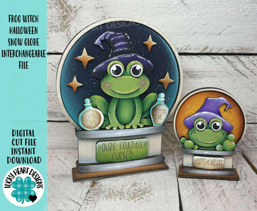 Frog Witch Halloween Snow Globe Interchangeable File SVG, TINY Glowforge, Pumpkin Fall, Trick Or Treat, Tiered Tray LuckyHeartDesignsCo