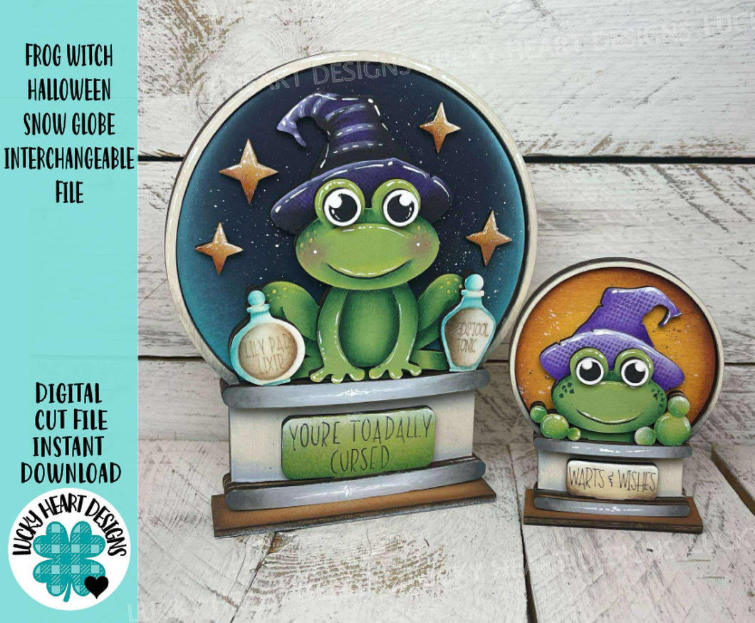 Frog Witch Halloween Snow Globe Interchangeable File SVG, TINY Glowforge, Pumpkin Fall, Trick Or Treat, Tiered Tray LuckyHeartDesignsCo