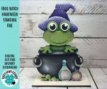 Load image into Gallery viewer, Frog Witch Halloween Halloween Pumpkin Standing File SVG, Jack-o-lantern, Cute, Trick Or Treat Tiered Tray Glowforge, LuckyHeartDesignsCo
