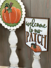 Load image into Gallery viewer, Pumpkin Pedestal Spindle Slide On Seasonal Set Interchangeable File SVG, Home Sign, Fall Decor Glowforge, LuckyHeartDesignsCo
