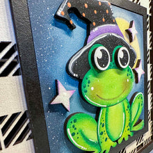 Load image into Gallery viewer, Frog Witch Halloween Interchangeable Leaning Sign File SVG, Glowforge Tiered Tray, Candy, Boo, Trick or Treat, LuckyHeartDesignsCo
