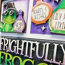 Load image into Gallery viewer, Frog Witch Halloween Interchangeable Leaning Sign File SVG, Glowforge Tiered Tray, Candy, Boo, Trick or Treat, LuckyHeartDesignsCo
