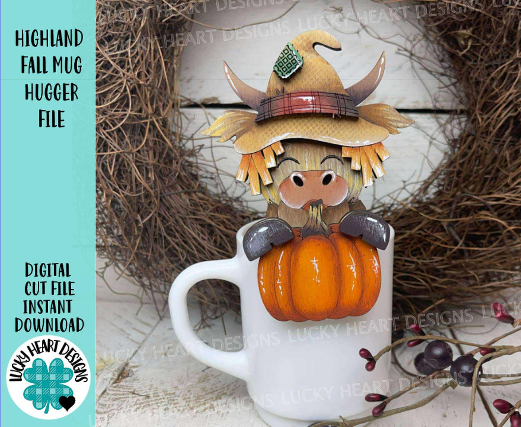 Highland Fall Mug Hugger File SVG, Glowforge Tiered Tray, Scarecrow, Pumpkin, Farm, Cow, Decor Holiday Plant Hugger LuckyHeartDesignsCo