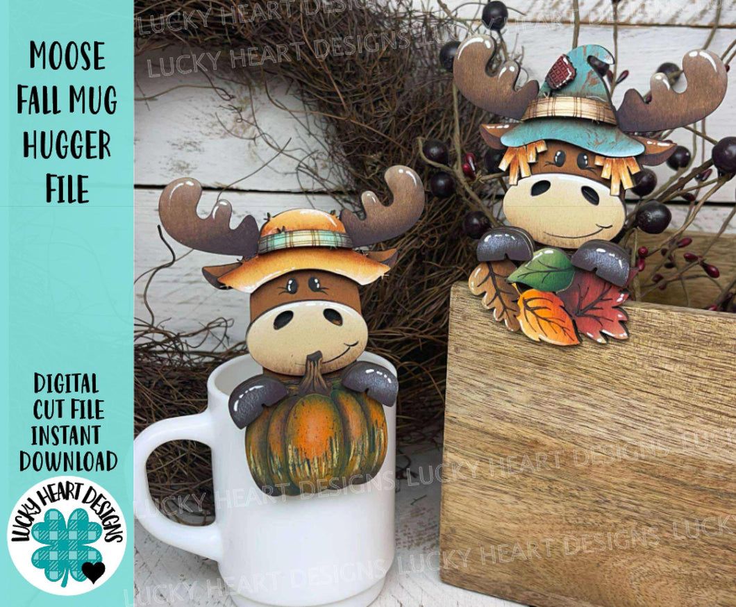 Moose Fall Mug Hugger File SVG, Glowforge Tiered Tray, Scarecrow, Farm, Pumpkin, Leaves, Decor Holiday, Plant Hugger LuckyHeartDesignsCo