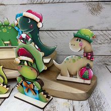 Load image into Gallery viewer, Christmas Dinosaur Standing File SVG, Glowforge Candy Cane, T-Rex, Triceratops, Reindeer, Rudolph, Santa, Tiered Tray, LuckyHeartDesignsCo
