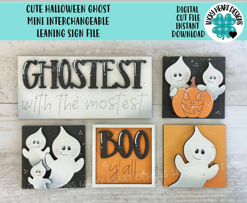 Cute Halloween Ghost MINI Interchangeable Leaning Sign File SVG, Pumpkin, Boo, Trick or Treat, Tiered Tray Glowforge, LuckyHeartDesignsCo