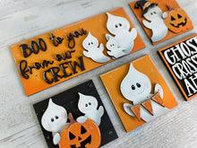 Load image into Gallery viewer, Cute Ghost Interchangeable Leaning Sign File SVG, Glowforge Tiered Tray, Halloween, Boo, Trick or Treat, LuckyHeartDesignsCo
