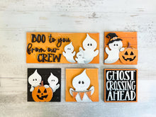 Load image into Gallery viewer, Cute Ghost Interchangeable Leaning Sign File SVG, Glowforge Tiered Tray, Halloween, Boo, Trick or Treat, LuckyHeartDesignsCo
