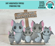 Load image into Gallery viewer, Bat Halloween Family Standing File SVG, Trick or Treat, Personalized, Tiered Tray Glowforge, LuckyHeartDesignsCo
