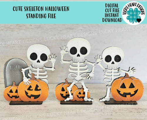 Cute Skeleton Halloween Standing File SVG, Witch, Jack-o-lantern, Boo, Tombstone, Trick Or Treat Tiered Tray Glowforge, LuckyHeartDesignsCo