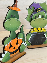 Load image into Gallery viewer, Halloween Dinosaur Standing File SVG, Pumpkin, Witch, Jack-o-lantern, Ghost, Mummy, Candy, Tiered Tray Glowforge, LuckyHeartDesignsCo
