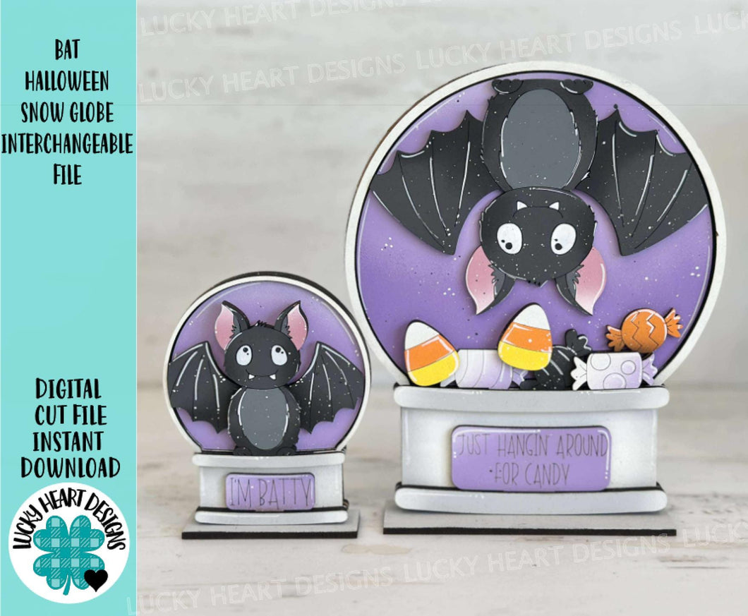 Bat Halloween Snow Globe Interchangeable File SVG, TINY Glowforge, Pumpkin Fall, Candy, Mummy, Trick Or Treat, LuckyHeartDesignsCo