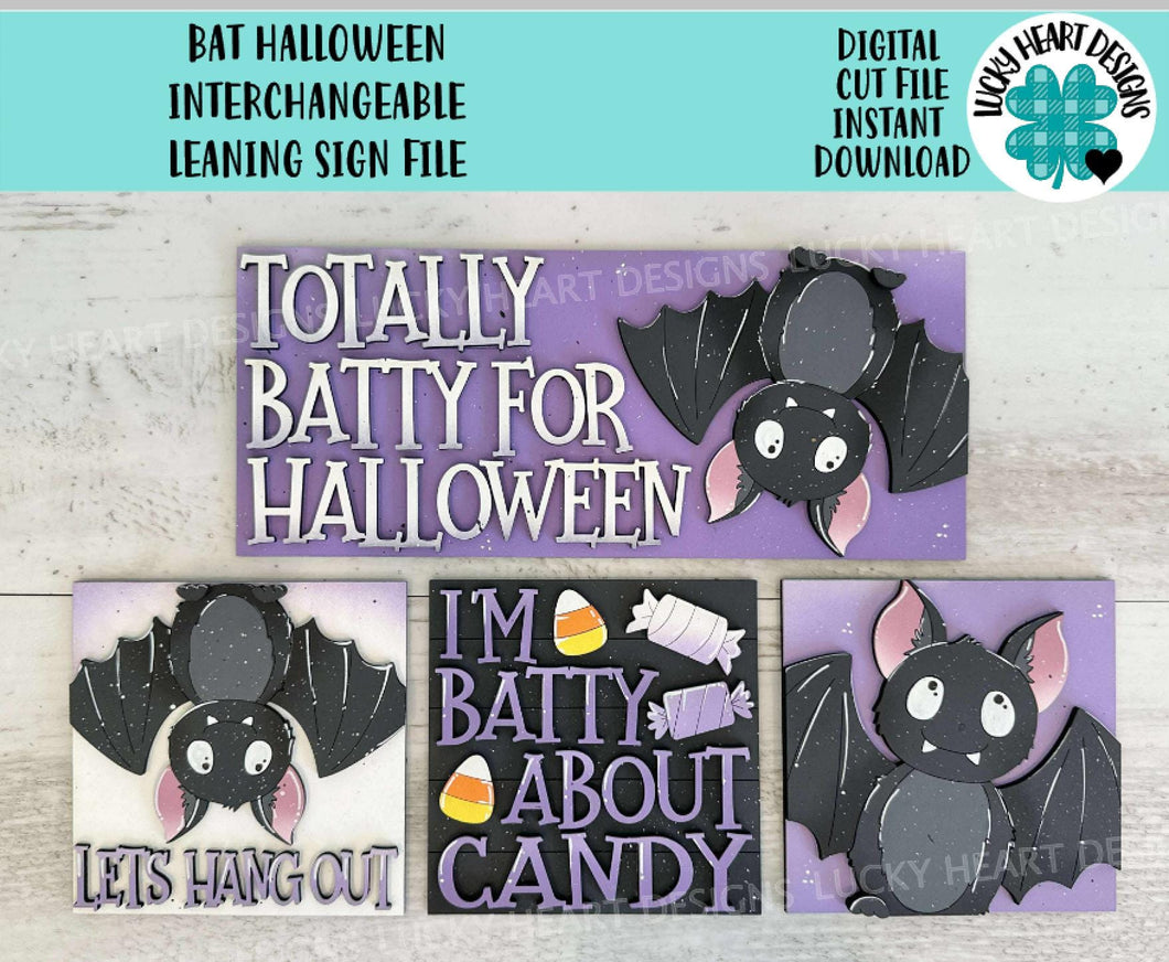 Bat Halloween Interchangeable Leaning Sign File SVG, Glowforge Tiered Tray, Candy, Boo, Trick or Treat, LuckyHeartDesignsCo