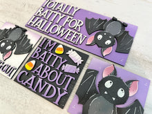 Load image into Gallery viewer, Bat Halloween Interchangeable Leaning Sign File SVG, Glowforge Tiered Tray, Candy, Boo, Trick or Treat, LuckyHeartDesignsCo
