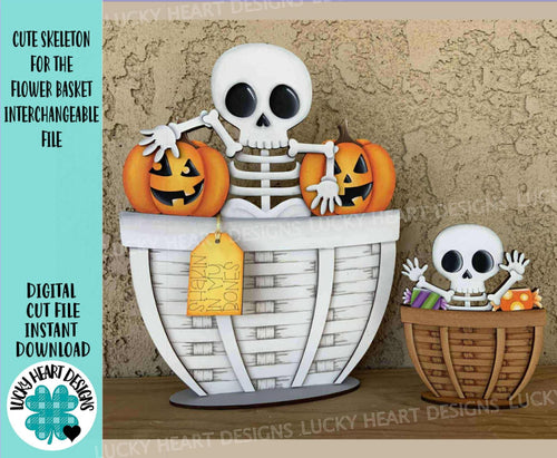 Cute Skeleton For The Flower Basket Interchangeable File SVG, TINY, Halloween, Skull Jack-O-Lantern Pumpkins, Glowforge, LuckyHeartDesignsCo