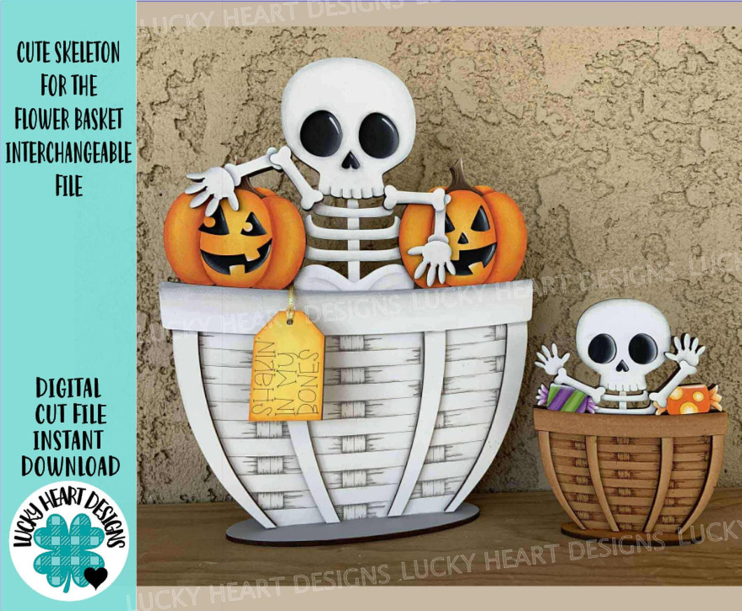 Cute Skeleton For The Flower Basket Interchangeable File SVG, TINY, Halloween, Skull Jack-O-Lantern Pumpkins, Glowforge, LuckyHeartDesignsCo