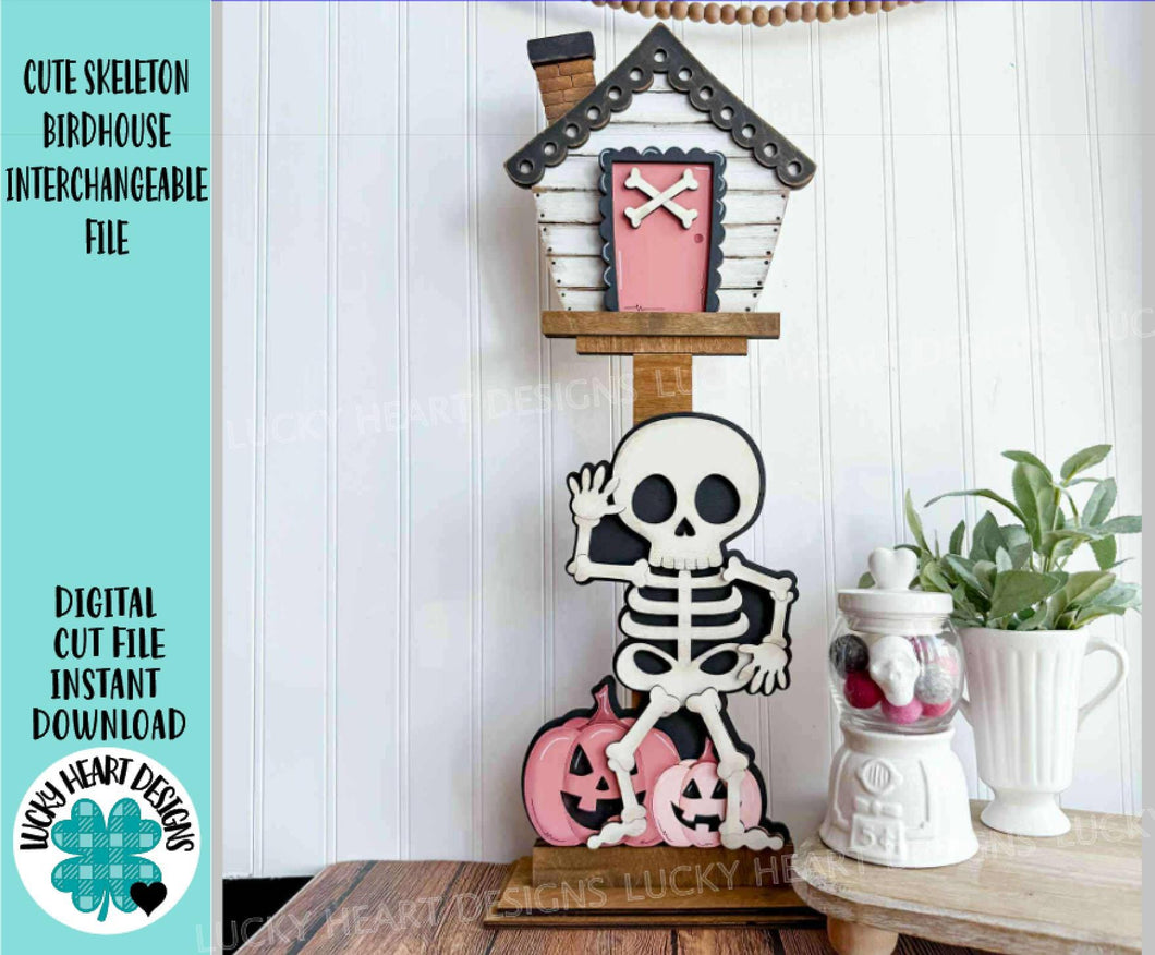 Cute Skeleton Birdhouse Interchangeable File SVG, Glowforge, Halloween, Skull, Pumpkin Trick or Treat, Holiday Shapes, LuckyHeartDesignsCo