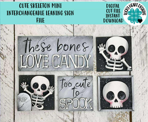 Cute Skeleton MINI Interchangeable Leaning Sign File SVG, Halloween Pumpkin, Boo, Trick or Treat, Tiered Tray Glowforge, LuckyHeartDesignsCo