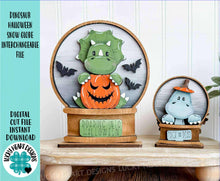 Load image into Gallery viewer, Dinosaur Halloween Snow Globe Interchangeable File SVG, TINY Glowforge, Pumpkin Fall, Candy Cute, Trick Or Treat, LuckyHeartDesignsCo

