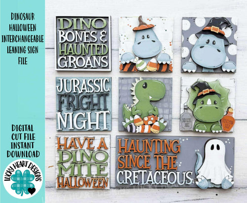 Dinosaur Halloween Interchangeable Leaning Sign File SVG, Glowforge Tiered Tray, Ghost, Candy, Boo, Trick or Treat, LuckyHeartDesignsCo