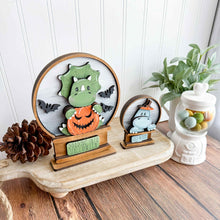 Load image into Gallery viewer, Dinosaur Halloween Snow Globe Interchangeable File SVG, TINY Glowforge, Pumpkin Fall, Candy Cute, Trick Or Treat, LuckyHeartDesignsCo
