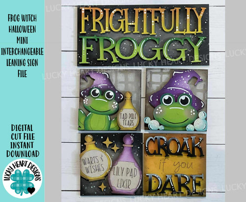 Frog Witch Halloween MINI Interchangeable Leaning Sign File SVG, Witch, Potion, Candy, Halloween Tiered Tray Glowforge, LuckyHeartDesignsCo