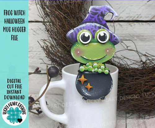 Frog Witch Halloween Mug Hugger File SVG, Glowforge Tiered Tray, Cauldron, Jack o lantern Plant Hugger Trick or Treat, LuckyHeartDesignsCo
