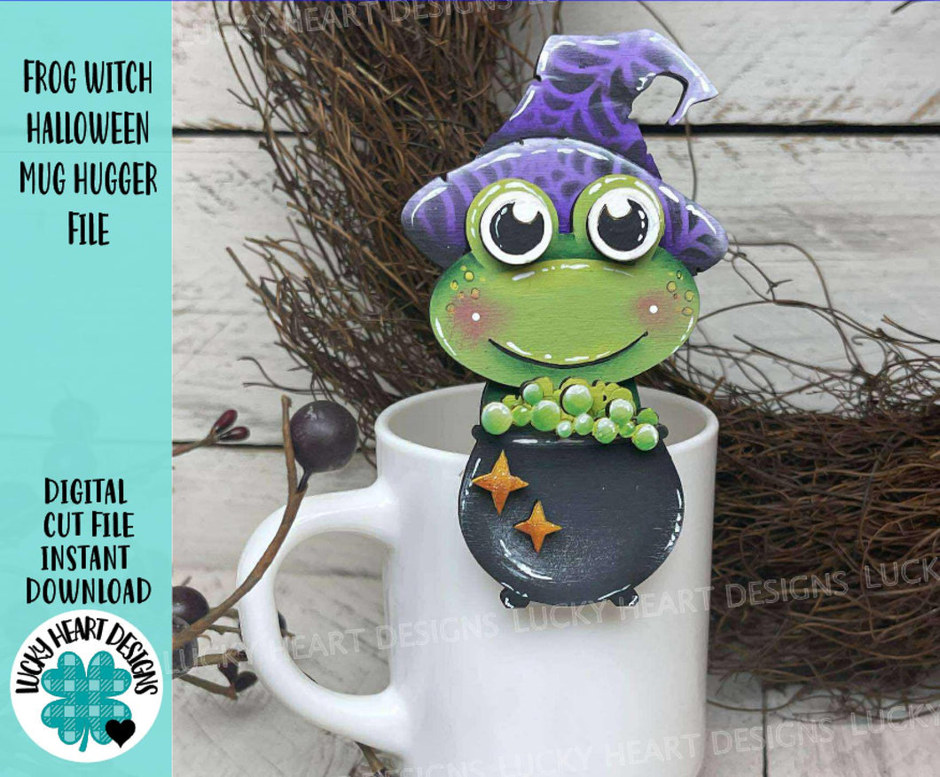 Frog Witch Halloween Mug Hugger File SVG, Glowforge Tiered Tray, Cauldron, Jack o lantern Plant Hugger Trick or Treat, LuckyHeartDesignsCo