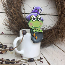 Load image into Gallery viewer, Frog Witch Halloween Mug Hugger File SVG, Glowforge Tiered Tray, Cauldron, Jack o lantern Plant Hugger Trick or Treat, LuckyHeartDesignsCo
