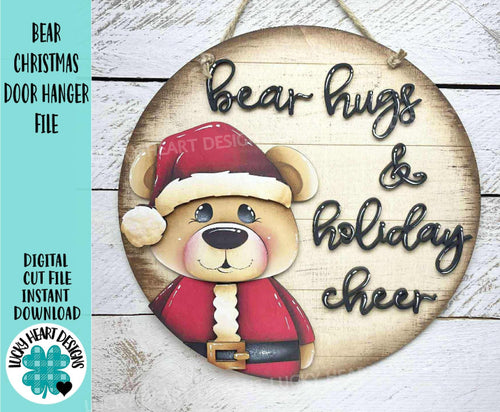 Bear Christmas Door Hanger File SVG, Glowforge, Laser, Santa, Holiday Sign, Decor, Tree, Bow, LuckyHeartDesignsCo