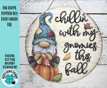 Load image into Gallery viewer, Fall Gnome Pumpkin Boy Door Hanger File SVG, Scarecrow, Leaves, Pumpkin, Leaf, Autumn, Decor Glowforge, LuckyHeartDesignsCo
