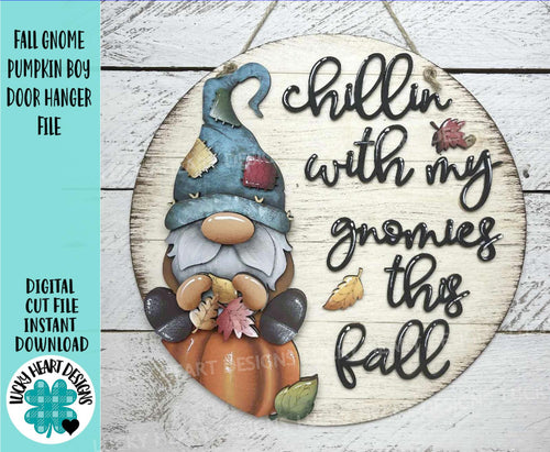 Fall Gnome Pumpkin Boy Door Hanger File SVG, Scarecrow, Leaves, Pumpkin, Leaf, Autumn, Decor Glowforge, LuckyHeartDesignsCo