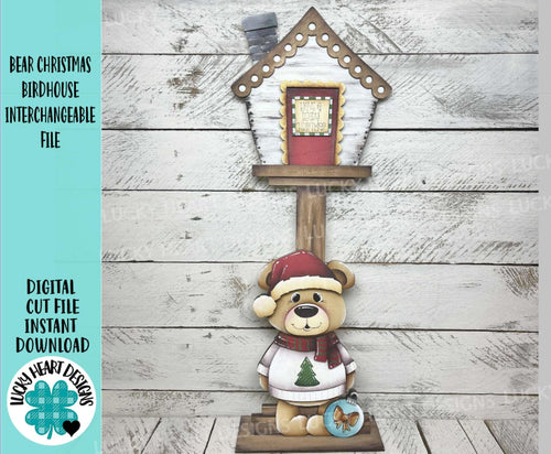 Bear Christmas for the Birdhouse Interchangeable File SVG, Presents Reindeer Seasonal, Holiday Shapes, Glowforge, Laser, LuckyHeartDesignsCo