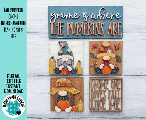 Fall Pumpkin Gnome Interchangeable Leaning Sign File SVG, Tiered Tray Farm, Gourd, Leaves, Leaf, Autumn, Glowforge, LuckyHeartDesignsCo