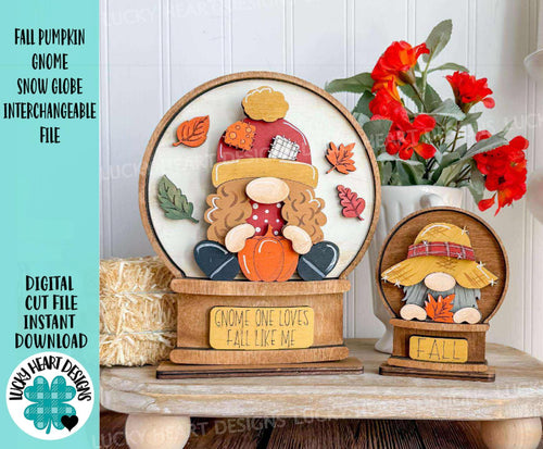 Fall Pumpkin Gnome Snow Globe Interchangeable File SVG, TINY Glowforge, Farm, Scarecrow, Autumn, Leaf, Leaves, LuckyHeartDesignsCo