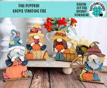 Load image into Gallery viewer, Fall Pumpkin Gnome Standing File SVG, Scarecrow, Farm, Autumn, Leaves, Sweater, Tiered Tray Holiday Decor, Glowforge, LuckyHeartDesignsCo
