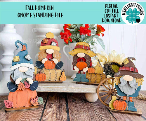 Fall Pumpkin Gnome Standing File SVG, Scarecrow, Farm, Autumn, Leaves, Sweater, Tiered Tray Holiday Decor, Glowforge, LuckyHeartDesignsCo