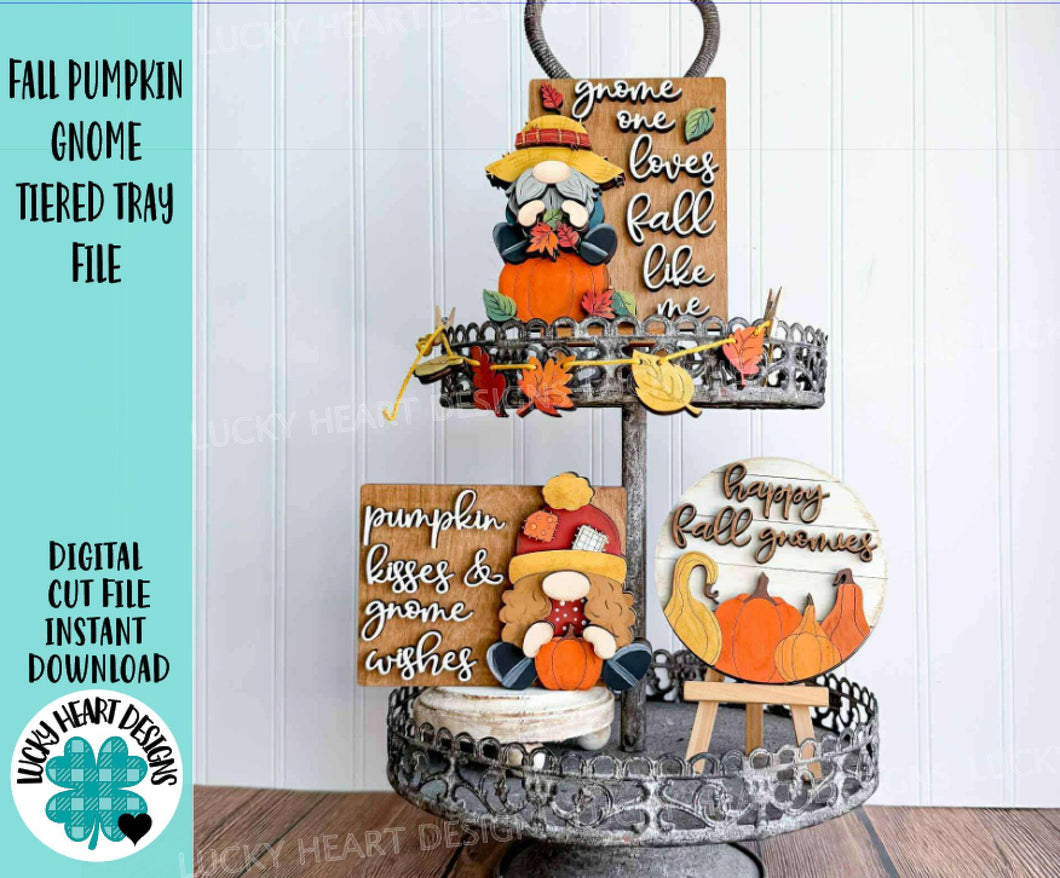 Fall Pumpkin Gnome Tiered Tray File SVG, Glowforge Farm, Leaves, Leaf, Autumn, Scarecrow, Gourd, Sign, Decor, LuckyHeartDesignsCo