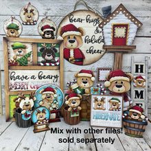 Load image into Gallery viewer, Bear Christmas For The Flower Basket Interchangeable File SVG, TINY Santa Candy Cane Presents Tiered Tray, Glowforge, LuckyHeartDesignsCo
