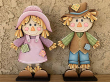 Load image into Gallery viewer, Scarecrow Pair Fall Standing File SVG, Glowforge Pumpkin Farm, Girl, Boy, Autumn, Gourd, Decor, Tiered Tray, LuckyHeartDesignsCo
