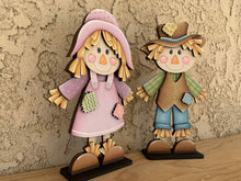 Load image into Gallery viewer, Scarecrow Pair Fall Standing File SVG, Glowforge Pumpkin Farm, Girl, Boy, Autumn, Gourd, Decor, Tiered Tray, LuckyHeartDesignsCo
