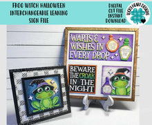 Load image into Gallery viewer, Frog Witch Halloween Interchangeable Leaning Sign File SVG, Glowforge Tiered Tray, Candy, Boo, Trick or Treat, LuckyHeartDesignsCo
