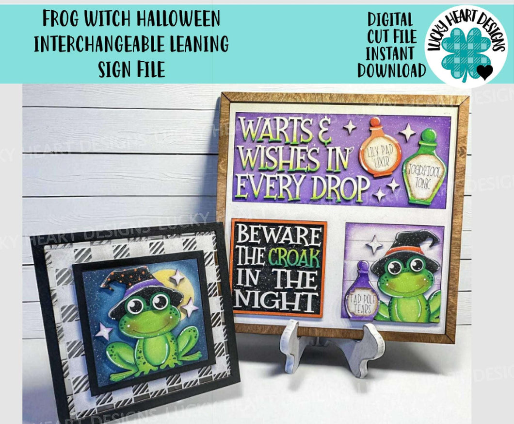 Frog Witch Halloween Interchangeable Leaning Sign File SVG, Glowforge Tiered Tray, Candy, Boo, Trick or Treat, LuckyHeartDesignsCo
