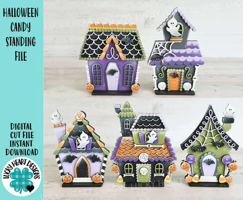 Halloween Candy Standing Houses File SVG, Haunted, Gingerbread, Candy Corn, Bat, Ghost, Tiered Tray, Glowforge, LuckyHeartDesignsCo