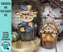 Load image into Gallery viewer, Scarecrow Fall Mug Hugger File SVG, Glowforge Tiered Tray, Tray Decor, Pumpkin, Leaf, Leaves, Gift, Topper, LuckyHeartDesignsCo
