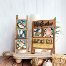 Load image into Gallery viewer, Scarecrow Pair Fall Mini Interchangeable Leaning Sign File SVG, Pumpkin Crow Autumn Pumpkin Farm, Tiered Tray Glowforge, LuckyHeartDesignsCo

