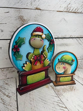 Load image into Gallery viewer, Christmas Dinosaur Snow Globe Interchangeable File SVG, TINY, Glowforge, Santa, T-Rex, Brachiosaurus Tiered Tray LuckyHeartDesignsCo
