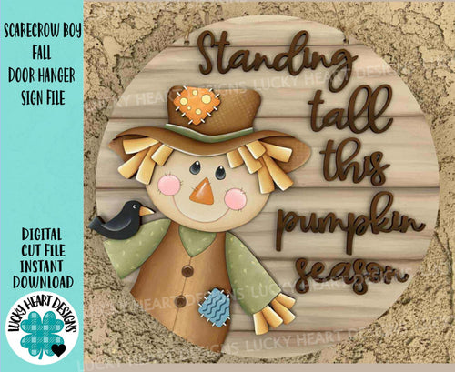 Scarecrow Boy Fall Door Hanger File SVG, Scarecrow, Leaves, Pumpkin, Leaf, Autumn, Decor Glowforge, LuckyHeartDesignsCo