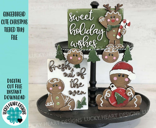 Gingerbread Cute Christmas Quick and Easy Tiered Tray File SVG, Glowforge Cookie, Tier Tray, LuckyHeartDesignsCo